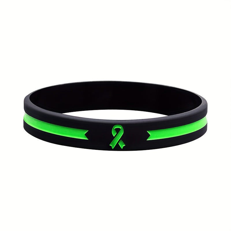 Green Awareness Ribbon Thin Line Rubber Bracelet Silicone Wristband
