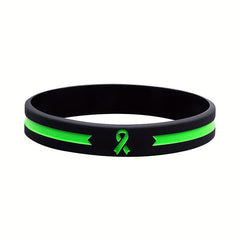 Green Awareness Ribbon Thin Line Rubber Bracelet Silicone Wristband