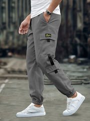 Men's Casual Cargo Pants Loose Fit Solid Drawstring Joggers