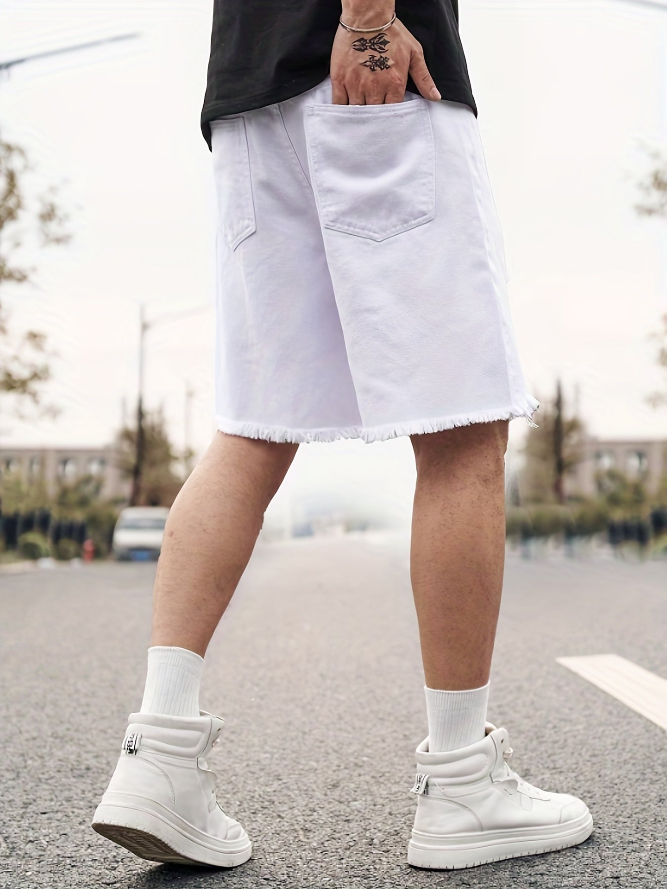 Men's Ripped Denim Shorts Casual Loose Fit Street Style Denim Cotton Shorts