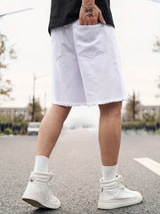 Men's Ripped Denim Shorts Casual Loose Fit Street Style Denim Cotton Shorts
