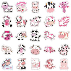 50-100 Pink Cow Stickers Stylistic Cartoon Waterproof Decorative Stickers