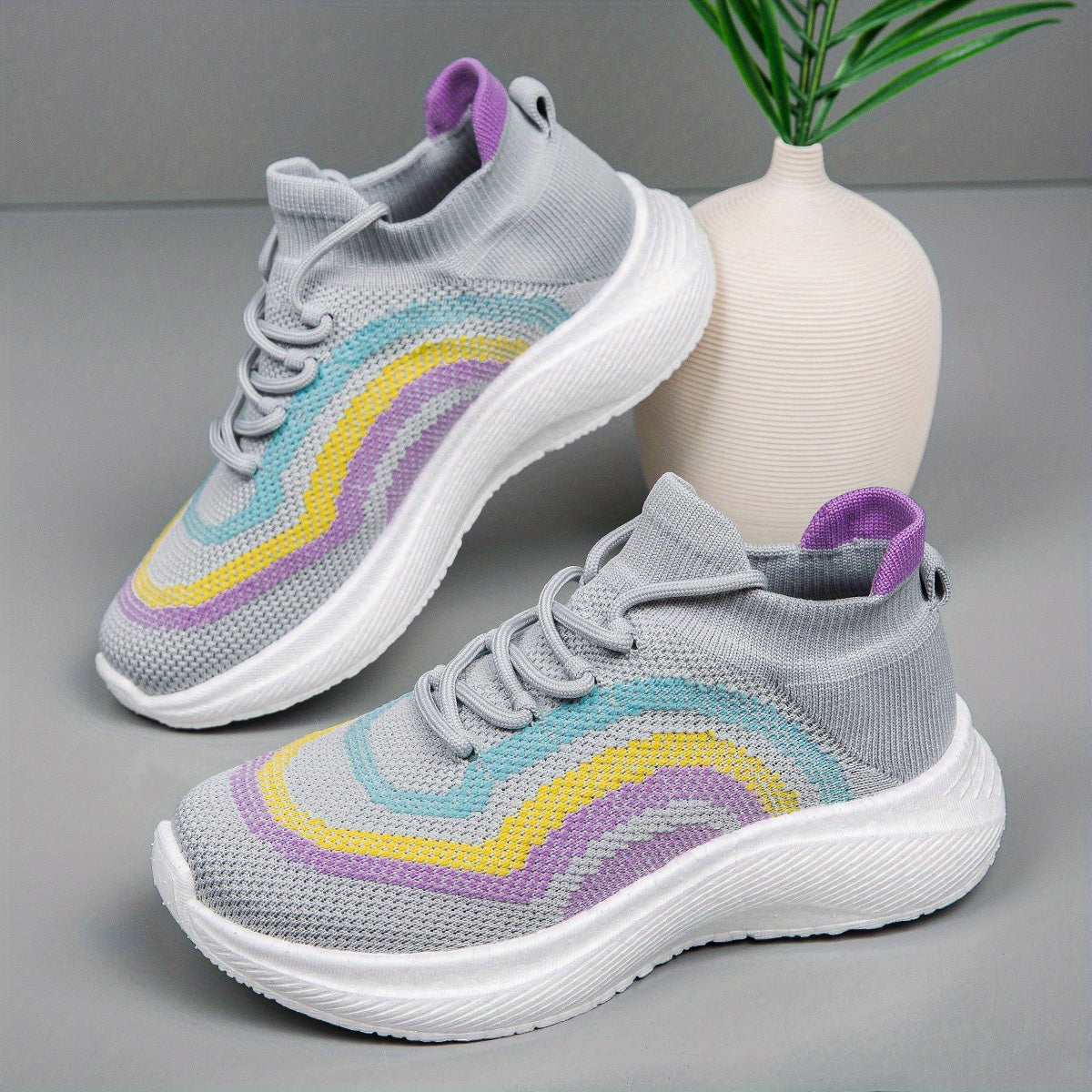 Women's Chunky Sneakers Knit Lace Up Sports Shoes