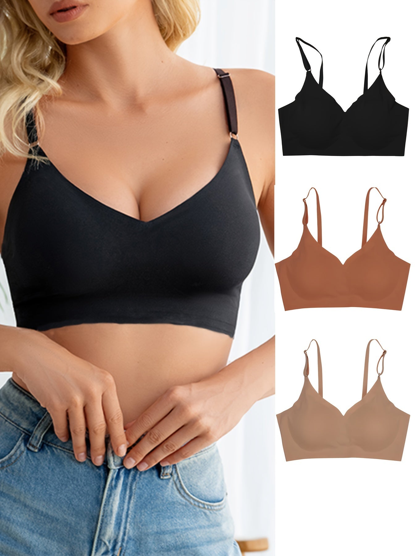3pcs Seamless Wireless Bras Comfy Push Up Bra Women's Lingerie