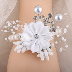 Faux Pearl Beaded Wristband Rhinestone Jewelry Bridal Flower