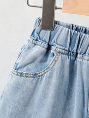Girls' Casual Jeans with Pleated Details