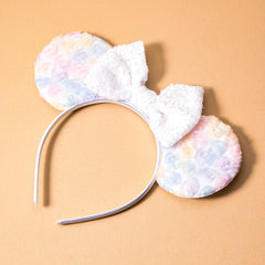 Girls Ceramic Sequin Ear Bow Tie Headband Dress Up Accessory