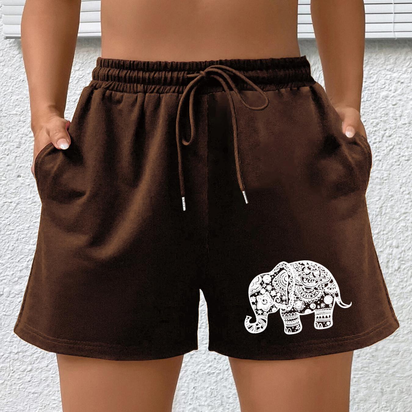 Women's Plus Elephant Print High Rise Shorts With Pockets