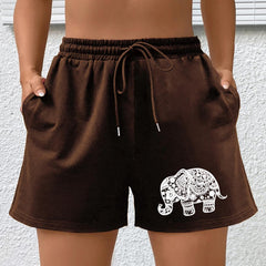 Women's Plus Elephant Print High Rise Shorts With Pockets