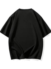 Cat Print Crew Neck T shirt Solid Short Sleeve Loose Tee Women's Tops
