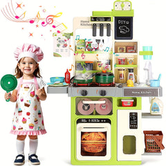 Kids Play Kitchen Set with Realistic Sound & Light Cooking Stove Sink Play Food