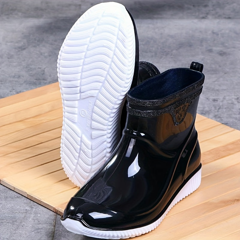 Men's Waterproof Mid Top Rain Boots for Outdoor Walking Fishing