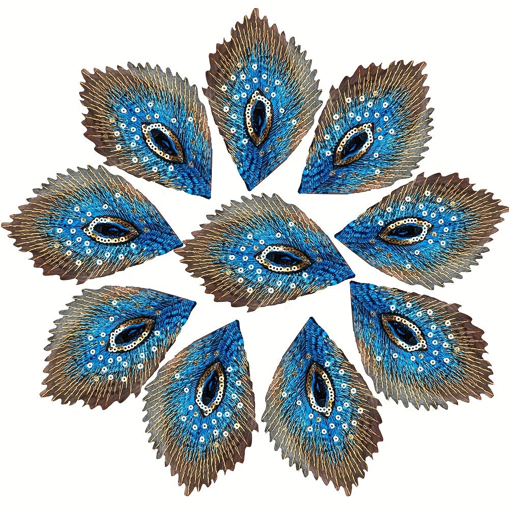 10pcs Peacock Feather Sequins Embroidered Cloth Patches For Clothing Repair