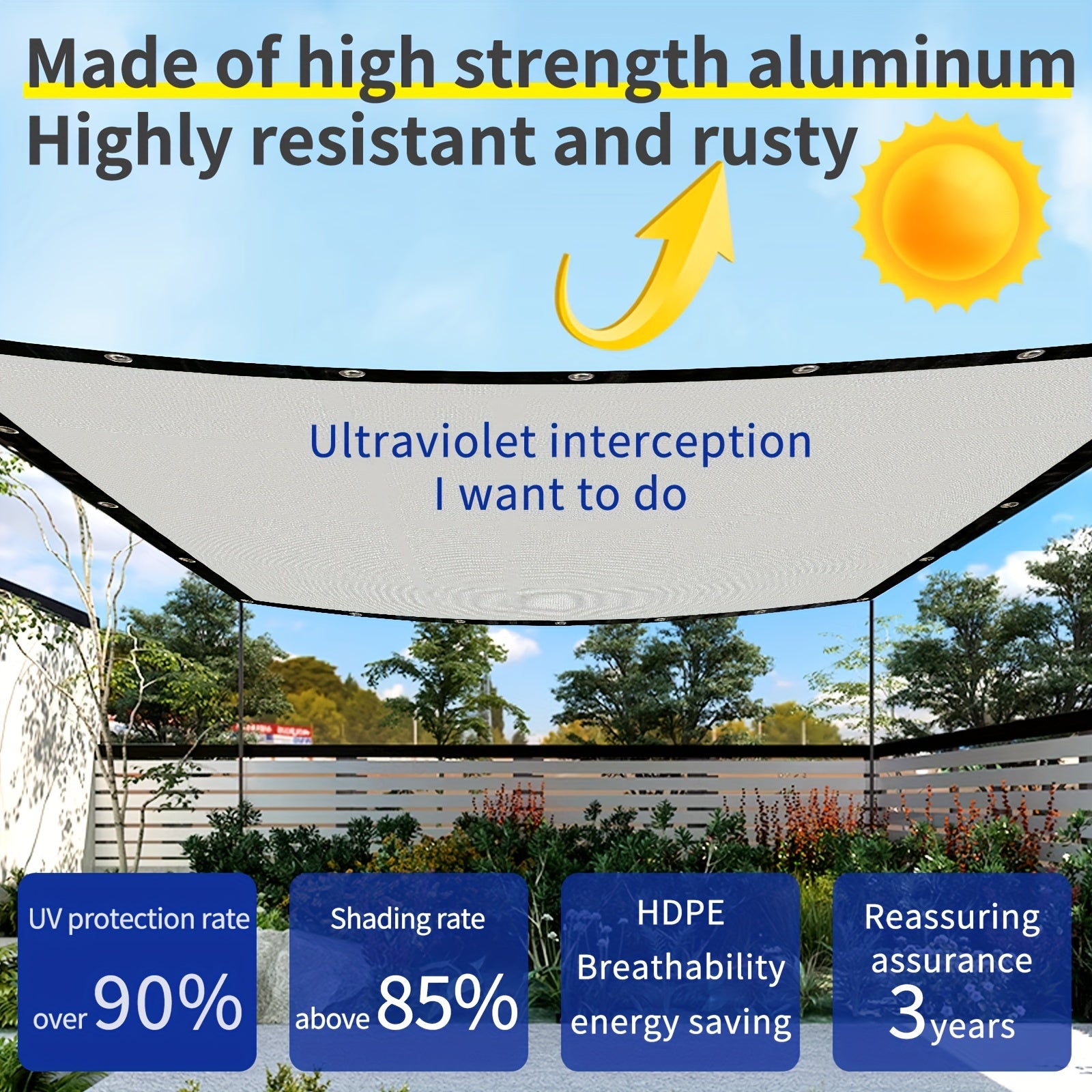 1pc Rectangular Grey Sunshade Sail for Outdoor Activities