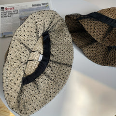 Mesh Straw Sun Hat Crochet Breathable Bucket Hat Wide Brim Foldable
