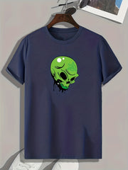 Green Skull Print Men's Comfy T-shirt for Summer