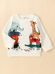 Cartoon Animals Print Boys Long Sleeve T shirt Lightweight