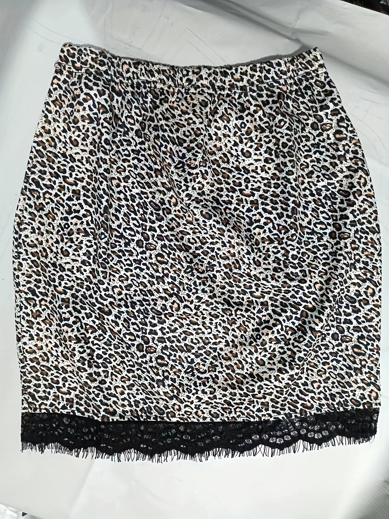 Leopard Print Lace Trim Skirt Elastic Waist Spring Summer Clothing