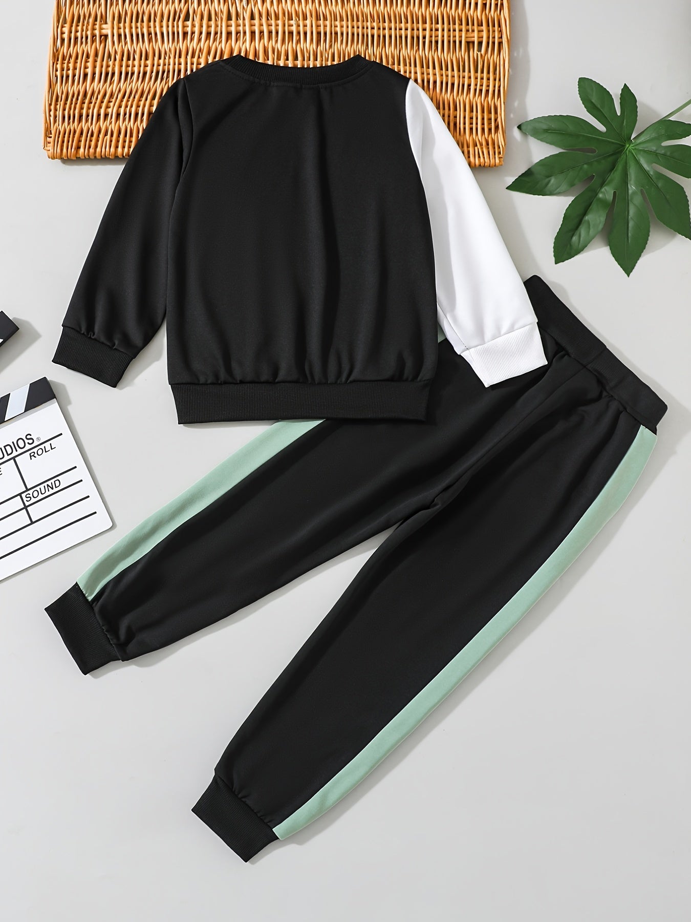 Boy's 2pcs Block Sweatshirt & Sweatpants Set Letter Print