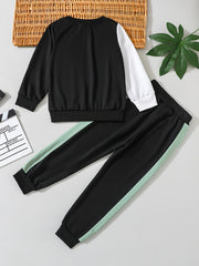 Boy's 2pcs Block Sweatshirt & Sweatpants Set Letter Print