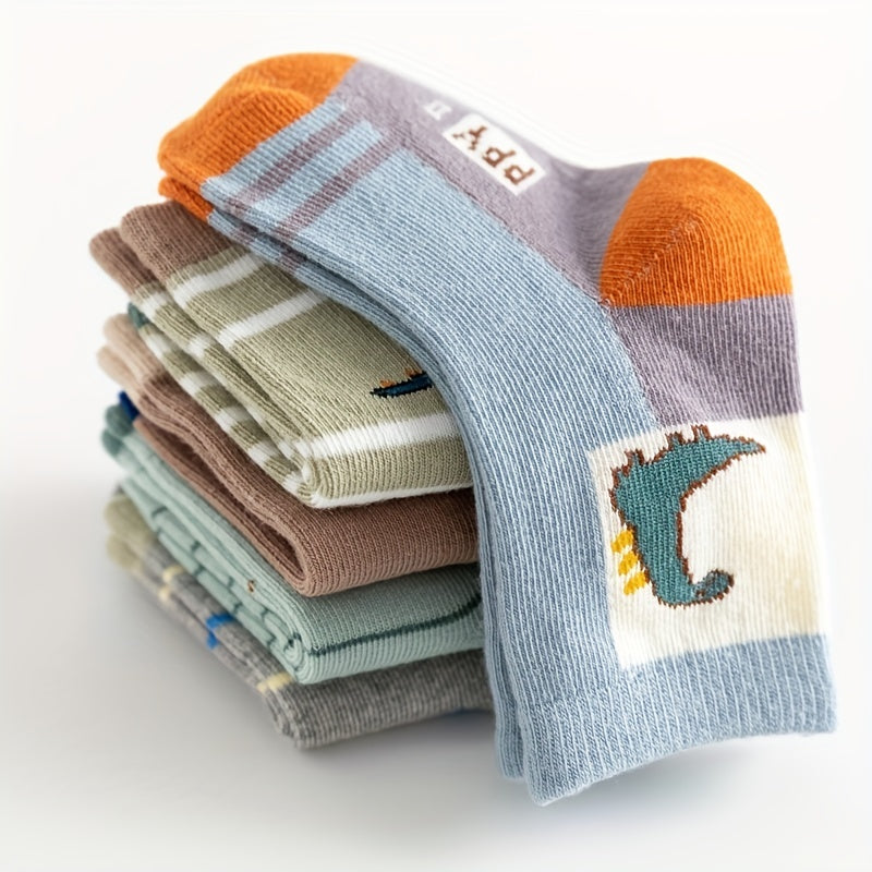 5pairs Baby Boys Kids Dinosaur Pattern Socks Autumn