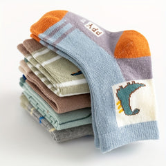 5pairs Baby Boys Kids Dinosaur Pattern Socks Autumn
