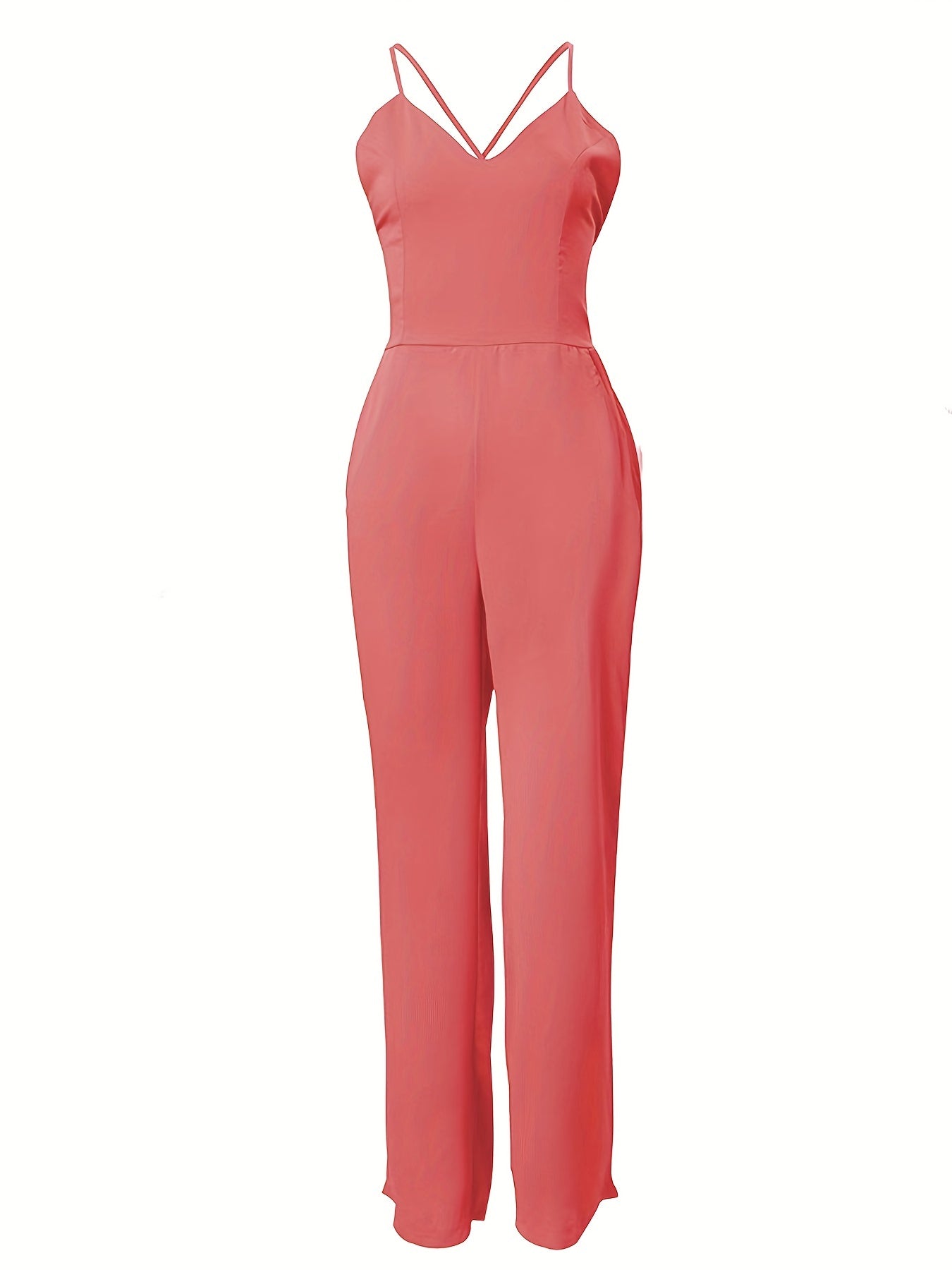 Backless V neck Jumpsuit Solid Color Sexy Jumpsuit