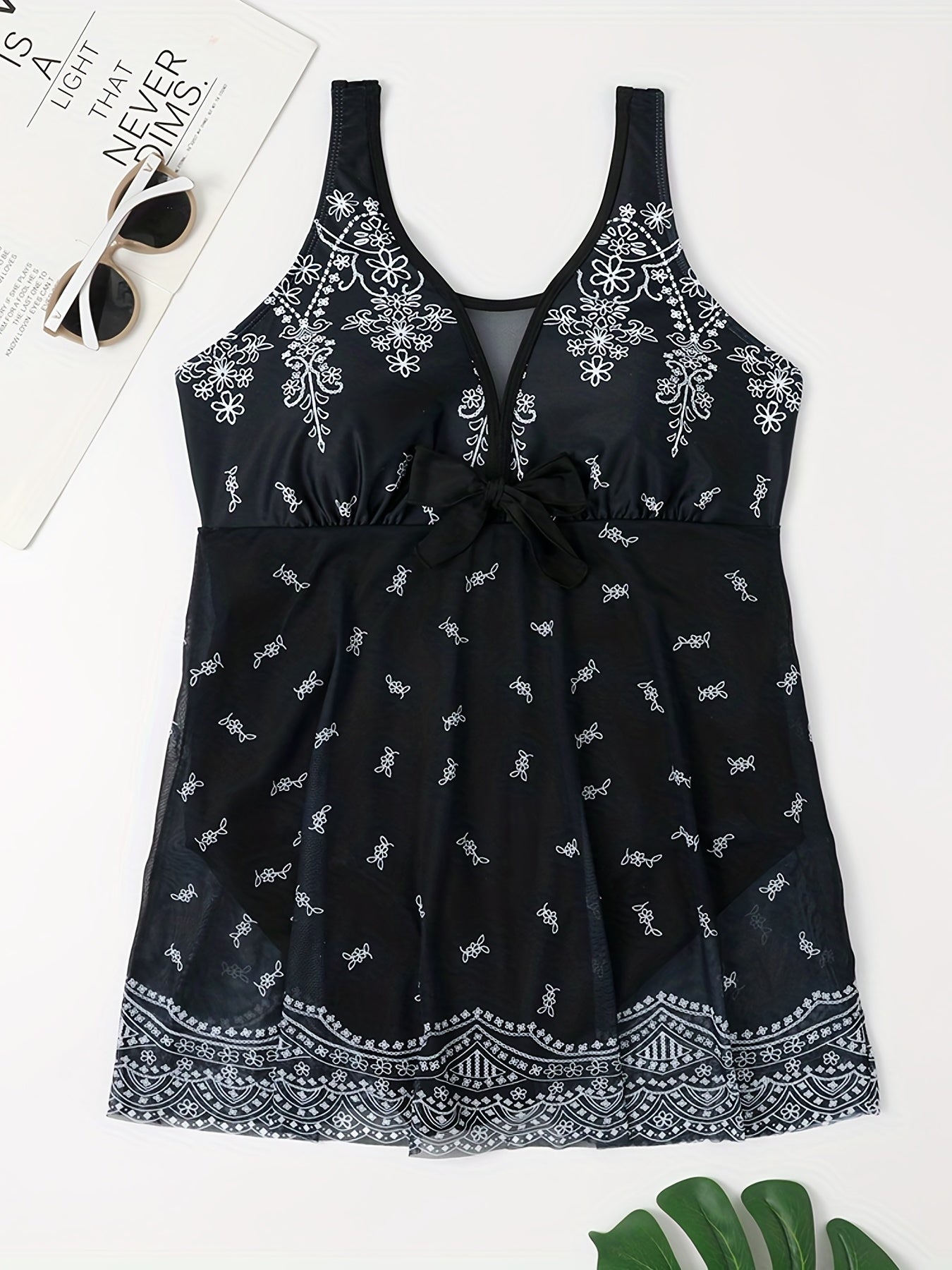 Floral Print V Neck One Piece Swimsuit