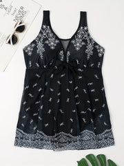 Floral Print V Neck One Piece Swimsuit