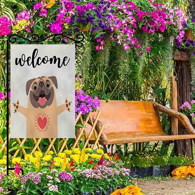 Funny Dog Welcome Burlap Garden Flag Double Sided 30 X 45