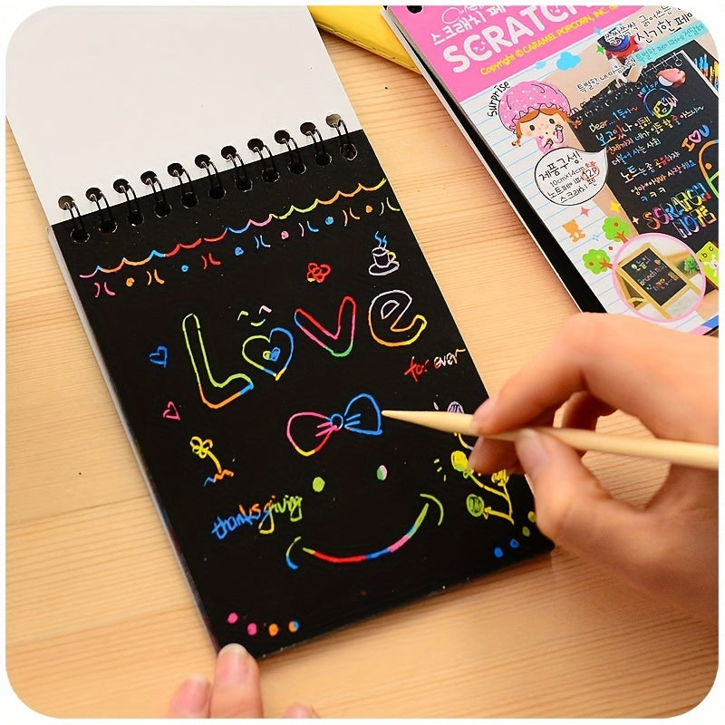 DIY Magic Rainbow Scraping Painting Art Scratch Paper Graffiti Stencil Drawing
