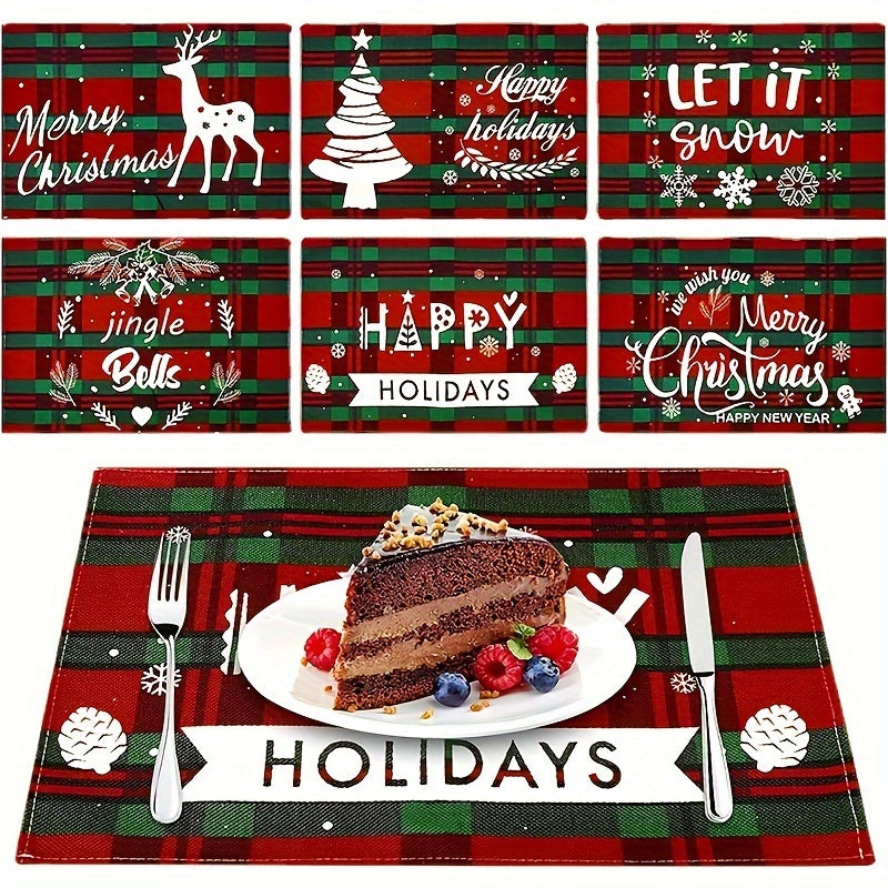 6pcs Christmas Tablecloths Heat Insulation Pad Napkin Set