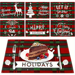 6pcs Christmas Tablecloths Heat Insulation Pad Napkin Set