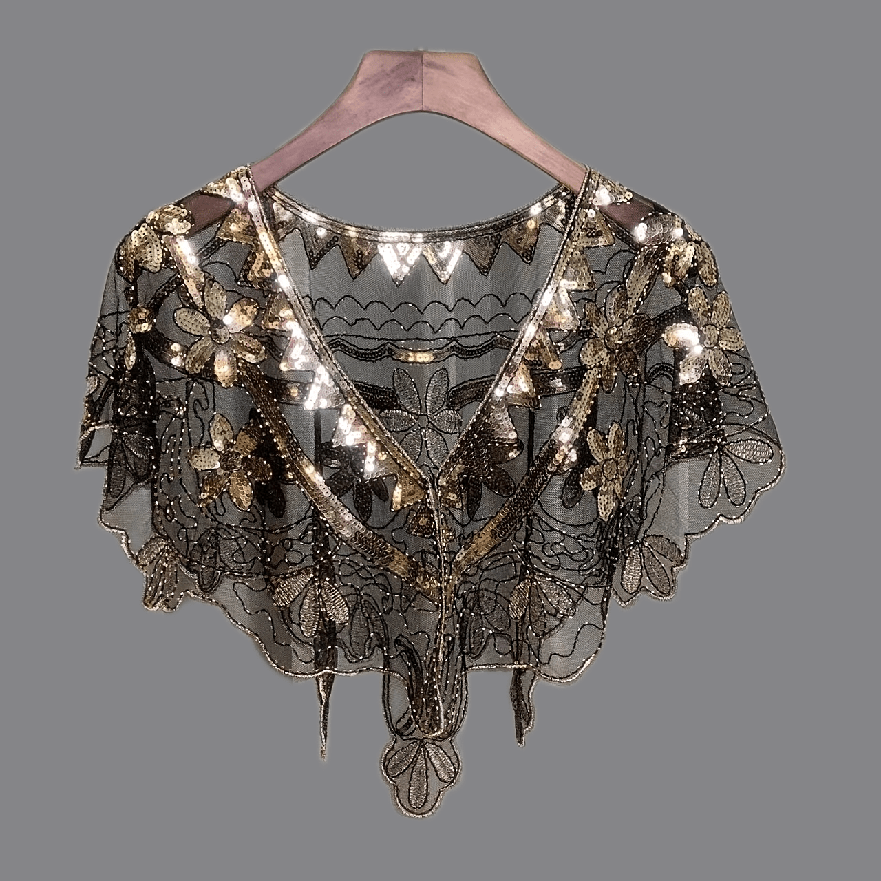 Vintage Flower Embroidery Sequin Beaded Shawl