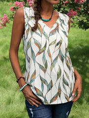 Leaf Print V Neck Tank Top for Summer