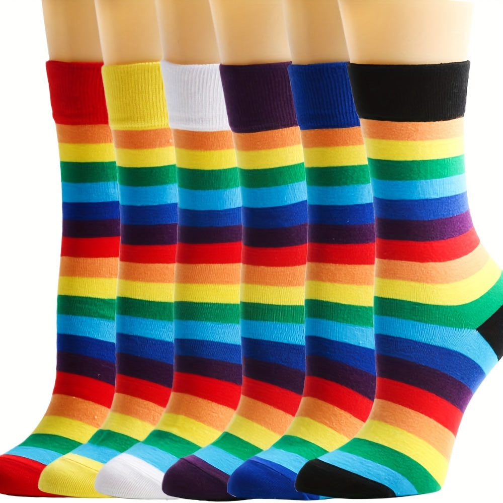 Colorful Rainbow Striped Mid Tube Socks Women's Stockings