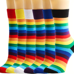 Colorful Rainbow Striped Mid Tube Socks Women's Stockings