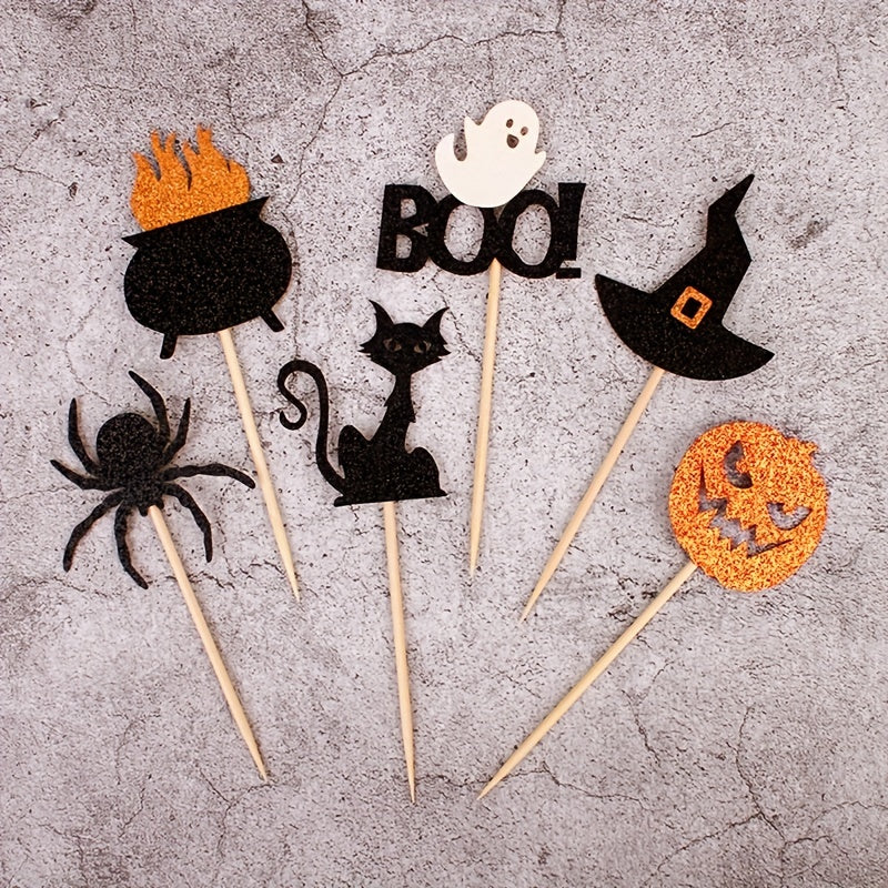 12pcs Halloween Cake Topper Witch Hat Pumpkin Cupcake Decoration