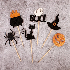 12pcs Halloween Cake Topper Witch Hat Pumpkin Cupcake Decoration