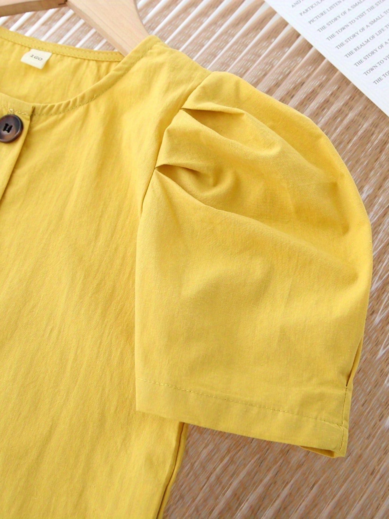2pcs Toddler Girls Puff Sleeve Button Cotton Blouse Top & Wide Leg Pants Set