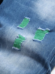 Slim Fit Ripped Jeans Men's Casual Street Style Distressed Denim Pants
