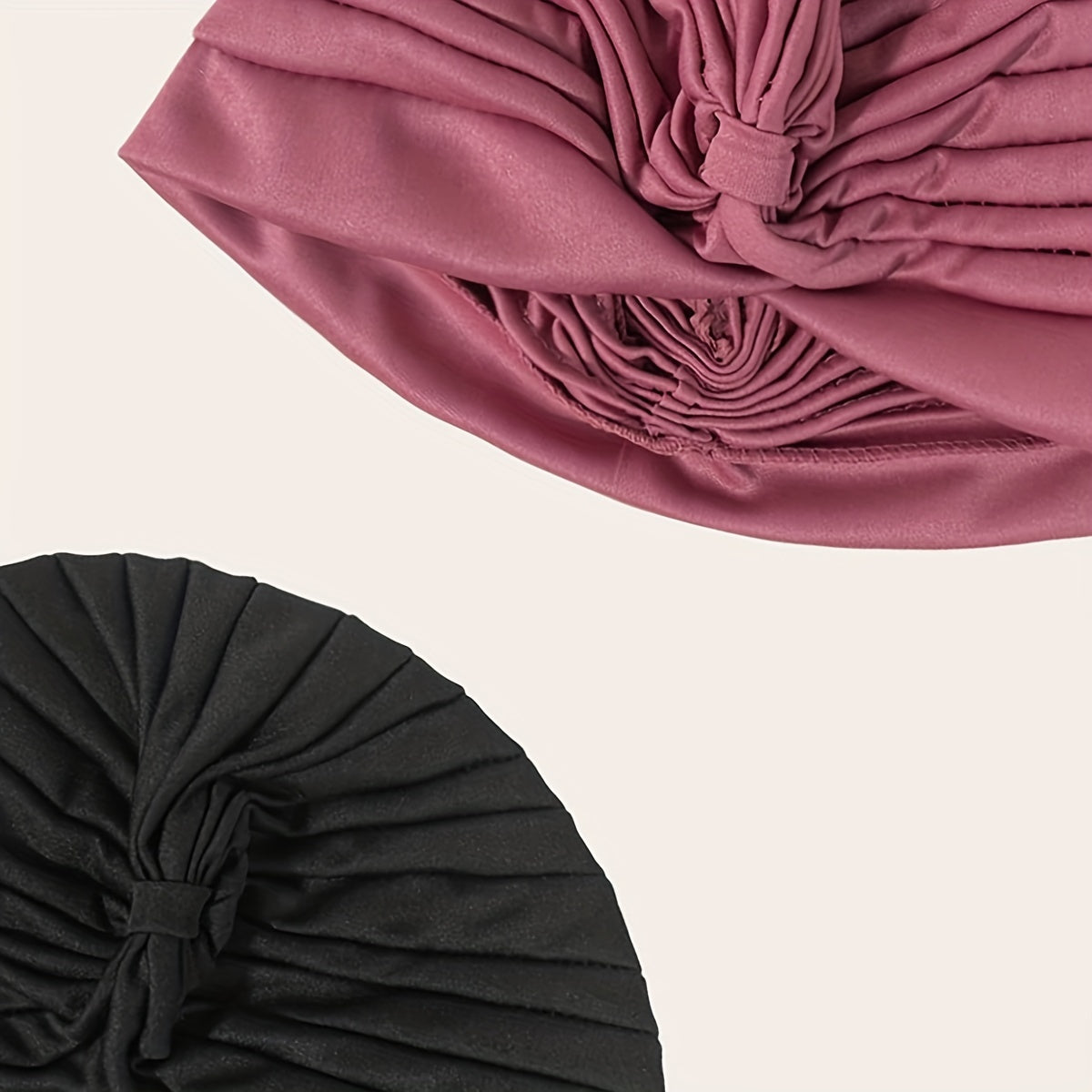 2pcs Rose Red Turban Cap BowKnot Pleated Head Wraps Elastic Head Scarf Solid