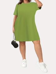 Solid Color Nightdress Round Neck Short Sleeve Sleep Shirt Dress