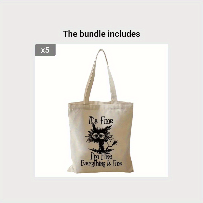Cat Print Tote Bag Lightweight Canvas Shoulder Bag