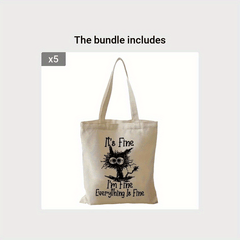 Cat Print Tote Bag Lightweight Canvas Shoulder Bag