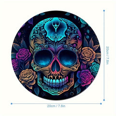 Sugar Skull Round Mouse Pad Non-Slip Rubber Base 7.87 x 7.87 x 0.1 Inch