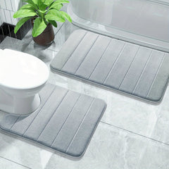 2pc Memory Foam Bathmat Set Anti Skid U Shaped Rugs