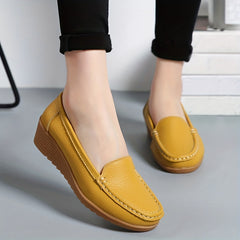 Crochet Trim Faux Leather Walking Loafers Solid Soft Platform Flat Shoes
