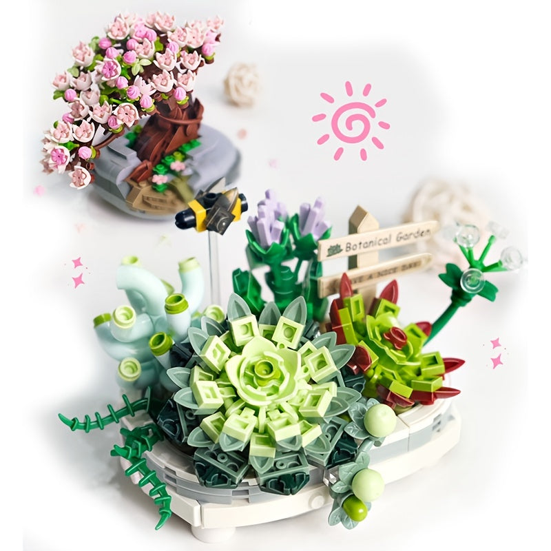 Succulent Sakura Potted Plant Building Blocks Set DIY Bonsai Bricks