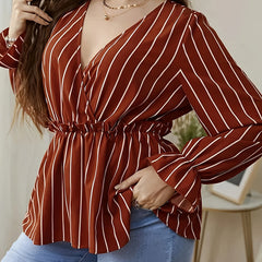 Stripe Print Lantern Sleeve Top